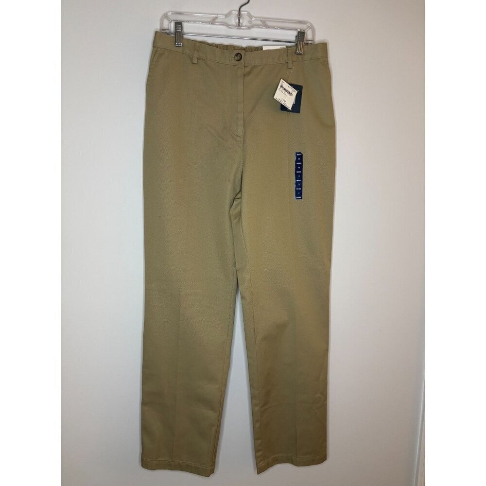 LANDS END NEW Fit 3 Khaki Misses 12 Tan Elastic Back Button Twill Pant Casual